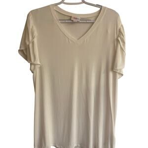 Lularoe White T-shirt with Detail on Short Sleeves Size L